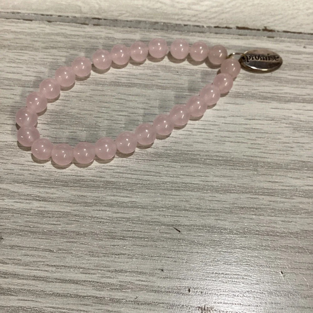 Silvertone Bracelet w/ Pink Beads Breast Carcer Awareness Ribbon Charm‎